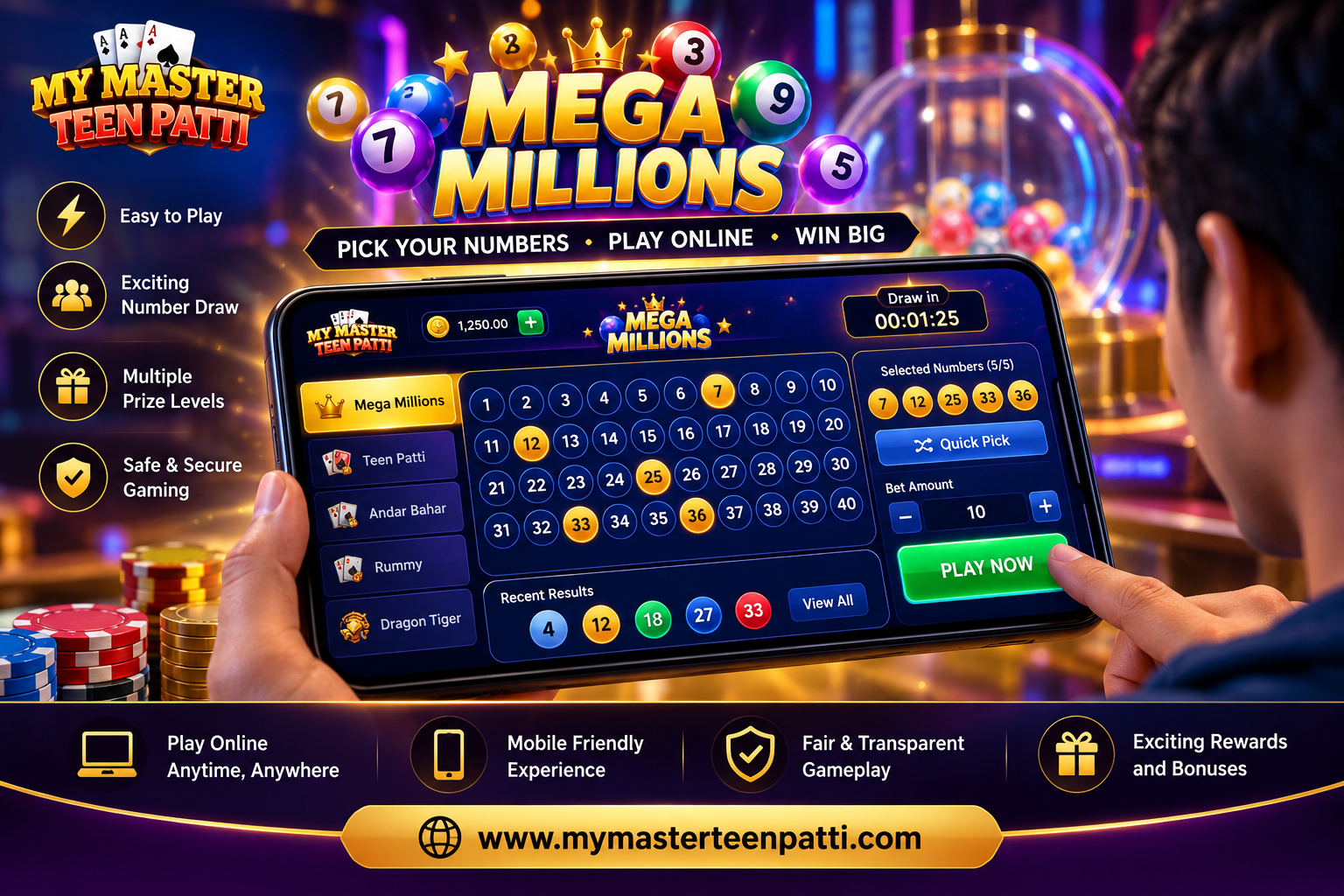 Neon Mega Millions Teen Patti Banner
